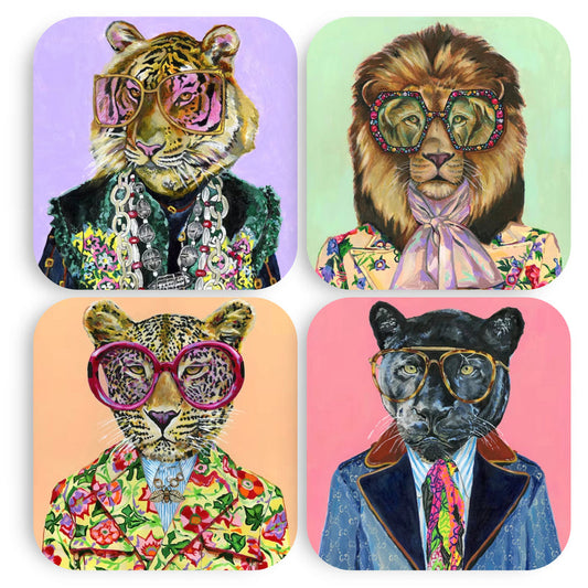 4 Big Cats Coasters & Stand