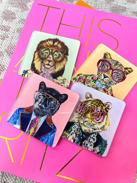 4 Big Cats Coasters & Stand